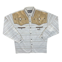Load image into Gallery viewer, Vintage Shooter Cowboy Western Cream Striped Line Cotton Long Sleeve Shirt
