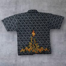 Load image into Gallery viewer, Early 00's No Contest Goth Y2K Biker Flaming Skull Pattern Polyester Shirt
