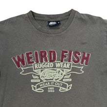 Load image into Gallery viewer, WEIRD FISH &quot;Rugged Wear&quot; Embroidered Spellout Graphic Faded T-Shirt

