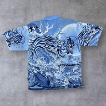 Load image into Gallery viewer, Early 00's Impaq Gothic Y2K Dragon Hip Hop Graphic Blue Short Sleeve Shirt

