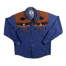 Load image into Gallery viewer, Vintage 90&#39;s Running Bear Cowboy Western Blue Denim Popper Long Sleeve Shirt
