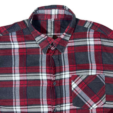 Load image into Gallery viewer, Vintage Grey Red White Lumberjack Plaid Check Cotton Long Sleeve Flannel Shirt
