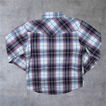 Load image into Gallery viewer, Anchor Blue Cowboy Western Plaid Check Popper Long Sleeve Shirt
