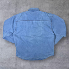 Load image into Gallery viewer, Vintage Cowboy Western Black Lace-Up Panel Blue Denim Cotton Long Sleeve Shirt
