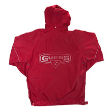 Load image into Gallery viewer, Vintage 90&#39;s GUESS Big Logo Graphic Red Hooded Windbreaker Jacket
