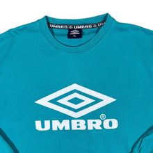 Load image into Gallery viewer, UMBRO Big Logo Spellout Graphic Tape Sleeve Turquoise Crewneck Sweatshirt
