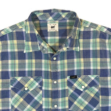 Load image into Gallery viewer, Vintage LEE Green Blue Plaid Check Pearl Snap Popper Short Sleeve Cotton Shirt
