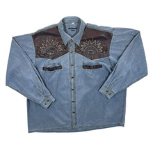 Load image into Gallery viewer, Vintage DeSigner&#39;s Club Cowboy Western Blue Brown Cotton Long Sleeve Shirt
