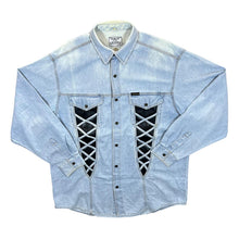 Load image into Gallery viewer, Vintage Arizona Cowboy Western Blue Denim Popper Long Sleeve Shirt

