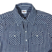 Load image into Gallery viewer, Vintage Yigga Cowboy Western Style Blue White Plaid Check Long Sleeve Cotton Shirt
