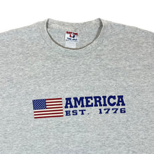 Load image into Gallery viewer, Vintage Tee Jays AMERICA Flag Patriotic Souvenir Spellout Graphic Grey T-Shirt
