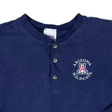Load image into Gallery viewer, Vintage ARIZONA WILDCATS Embroidered College Logo Long Sleeve Navy Blue Henley Button T-Shirt
