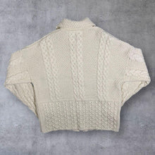 Load image into Gallery viewer, Vintage Emerald Design Cream Cable Knit Button Down Sweater Cardigan
