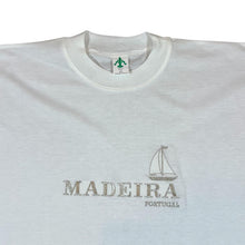 Load image into Gallery viewer, Vintage MADEIRA PORTUGAL Embroidered Glitter Souvenir Graphic White T-Shirt
