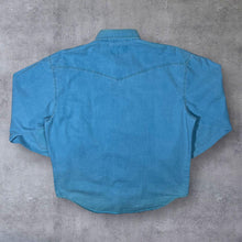 Load image into Gallery viewer, Vintage Wrangler Cowboy Western Washed Blue Popper Cotton Long Sleeve Shirt
