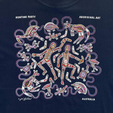 Load image into Gallery viewer, Vintage Hunting Party "Aboriginal Art" Australia Souvenir Art Graphic Navy Blue T-Shirt
