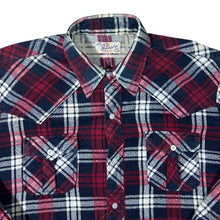 Load image into Gallery viewer, Vintage Friendship Navy Blue Red White Plaid Check Long Sleeve Flannel Shirt
