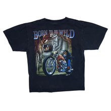 Load image into Gallery viewer, Vintage WILD "Born To Be Wild" Biker Tiger Gothic Spellout Graphic Black T-Shirt
