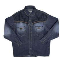 Load image into Gallery viewer, Vintage Stockerpoint Cowboy Western Black Leather Panel Popper Long Sleeve Shirt
