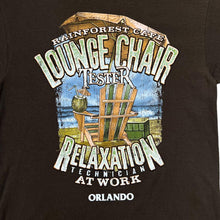 Load image into Gallery viewer, Early 00&#39;s RAINFOREST CAFE Orlando &quot;Lounge Chair Tester&quot; Souvenir Spellout Graphic T-Shirt
