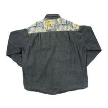 Load image into Gallery viewer, Vintage 90&#39;s BOLLGAMES Crazy Pattern Panel Pearl Snap Popper Long Sleeve Grey Denim Shirt
