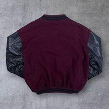 Load image into Gallery viewer, Vintage Lands End Leather Sleeve Burgundy Red Wool Blend Varsity Bomber Jacket
