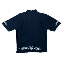 Load image into Gallery viewer, Early 00&#39;s Steve Menswear Y2K Tribal Biker Black Cotton Short Sleeve Shirt
