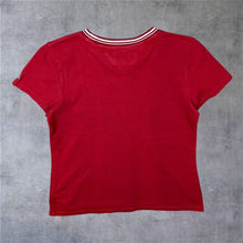 Load image into Gallery viewer, Tommy Jeans Tommy Hilfiger Logo Spellout Graphic Striped Trim Cotton T-Shirt
