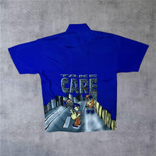 Load image into Gallery viewer, Vintage Here &amp; There C&amp;A "Take Care" Y2K Hip Hop Graphic Blue Polyester Shirt
