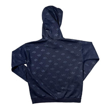 Load image into Gallery viewer, ADIDAS Big Logo Spellout Graphic All-Over Print Polyester Navy Blue Pullover Hoodie
