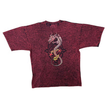 Load image into Gallery viewer, Vintage Planet Earth Gothic Dragon Graphic Red Tie Dye Acid Wash Cotton T-Shirt
