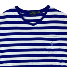 Load image into Gallery viewer, POLO RALPH LAUREN Embroidered Mini Pocket Logo Blue White Striped V-Neck T-Shirt
