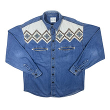 Load image into Gallery viewer, Vintage Man's World Cowboy Western Blue Denim Button Long Sleeve Shirt
