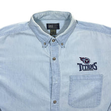 Load image into Gallery viewer, Vintage Coosa County NFL Tennessee Titans Embroidered Logo Blue Denim Long Sleeve Button-Up Shirt
