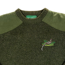 Load image into Gallery viewer, Percussion Embroidered Pheasant Suede Effect Patch Acrylic Wool Knit Hunting Jumper
