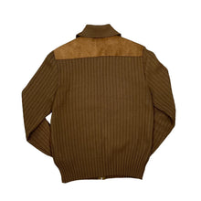 Load image into Gallery viewer, Vintage 80&#39;s ST MICHAEL Marks &amp; Spencer Suede Patch Acrylic Ribbed Knit Zip Sweater Jumper
