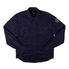 Load image into Gallery viewer, Napapijri Geographic Embroidered Patch Navy Blue Cotton Long Sleeve Button-Up Shirt
