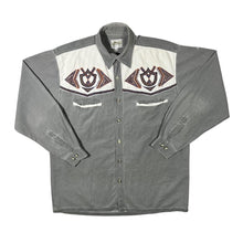 Load image into Gallery viewer, Vintage DeSigner&#39;s Club Embroidered Grey Cowboy Western Cotton Long Sleeve Shirt

