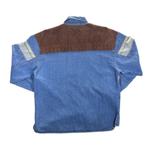 Load image into Gallery viewer, Vintage 90&#39;s C&amp;A Faux Leather Panel Western Cowboy Style Long Sleeve Blue Denim Shirt
