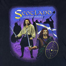 Load image into Gallery viewer, Vintage SCOTLAND &quot;Land Of Heroes&quot; Souvenir Spellout Graphic Black T-Shirt
