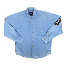 Load image into Gallery viewer, South Bay &quot;Route 66&quot; Wolf Native American Graphic Blue Denim Long Sleeve Button-Up Shirt
