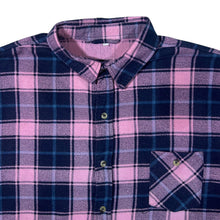 Load image into Gallery viewer, Vintage Navy Blue Pink Plaid Check Cotton Long Sleeve Button-Up Flannel Shirt
