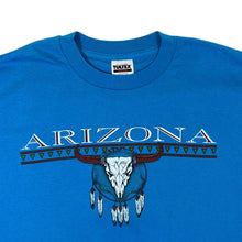 Load image into Gallery viewer, Vintage Tultex ARIZONA Cowskull Dreamcatcher Souvenir Spellout Graphic Blue T-Shirt
