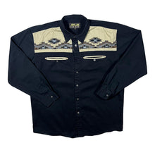 Load image into Gallery viewer, Early 00&#39;s Atlas For Men Cowboy Western Embroidered Aztec Black Long Sleeve Shirt
