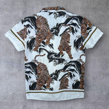 Load image into Gallery viewer, Gothic Y2K Tiger All-Over Print Open Collar White Short Sleeve Shirt
