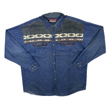 Load image into Gallery viewer, Vintage Santino Cowboy Western Aztec Patterned Blue Denim Long Sleeve Shirt
