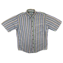Load image into Gallery viewer, Vintage 90's Shelter Island Multi Striped Linen Cotton Short Sleeve Button-Up Shirt
