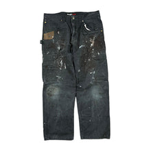 Load image into Gallery viewer, WRANGLER Riggs Workwear Classic Black Cargo Carpenter Distressed Trousers
