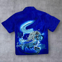Load image into Gallery viewer, Early 00&#39;s BANA Shirt Gothic Y2K Dragon Graphic Blue Short Sleeve Shirt

