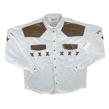 Load image into Gallery viewer, Vintage Men&#39;s Company Cowboy Western White Brown Cotton Long Sleeve Shirt

